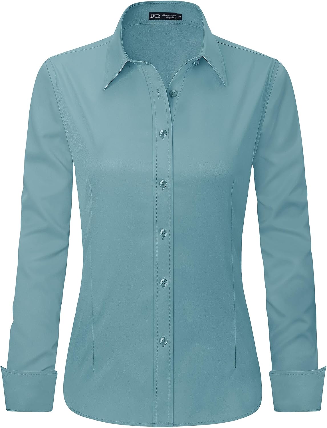 J.VER Women's Long Sleeve Dress Shirt - Wrinkle-Free Business Casual Blouse for Office Work