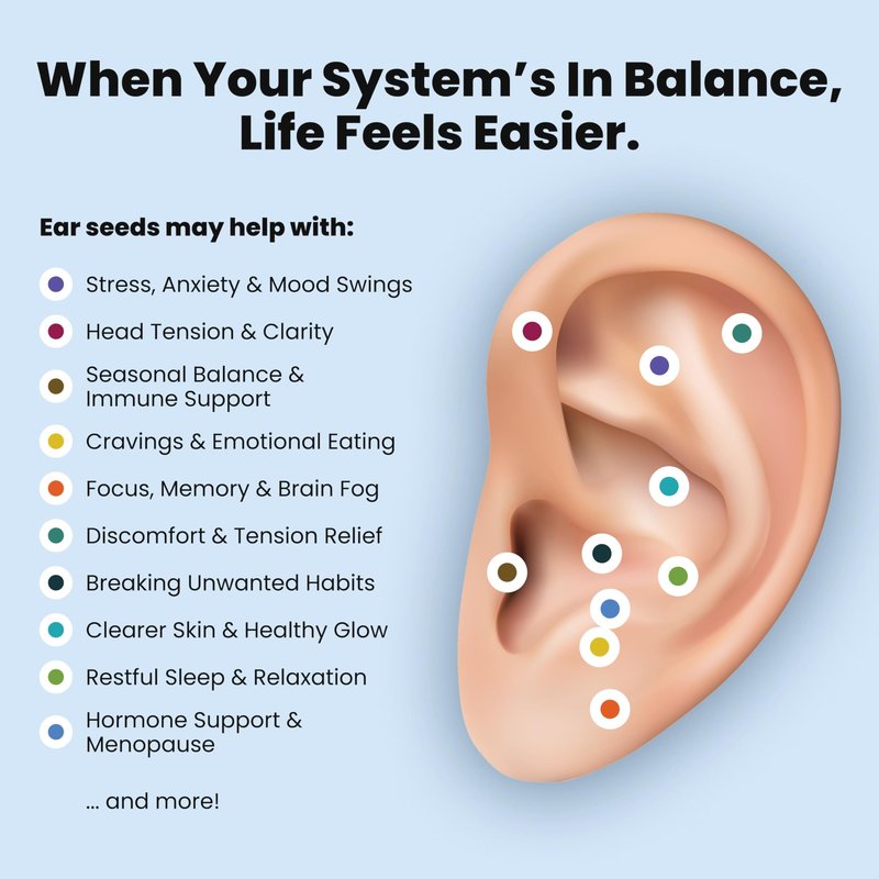CalmPops Acupressure Ear Seeds | Ear Seeding Kit Acupuncture Ear Seeds Stickers for Immune System & Digestive Health Support + Auricular Acupuncture Chart (60 Units, 24K Gold Plated)