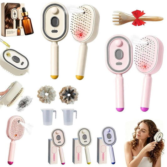 5 in 1 Air Cushion Hair Brush, Electric Spray Massage Comb, Preventing Drying and Tangling, Anti-Static Detangling Steaming Brush, for Curly, Straight, Thick, Thin, Long or Short Hair (Pink+Beige)