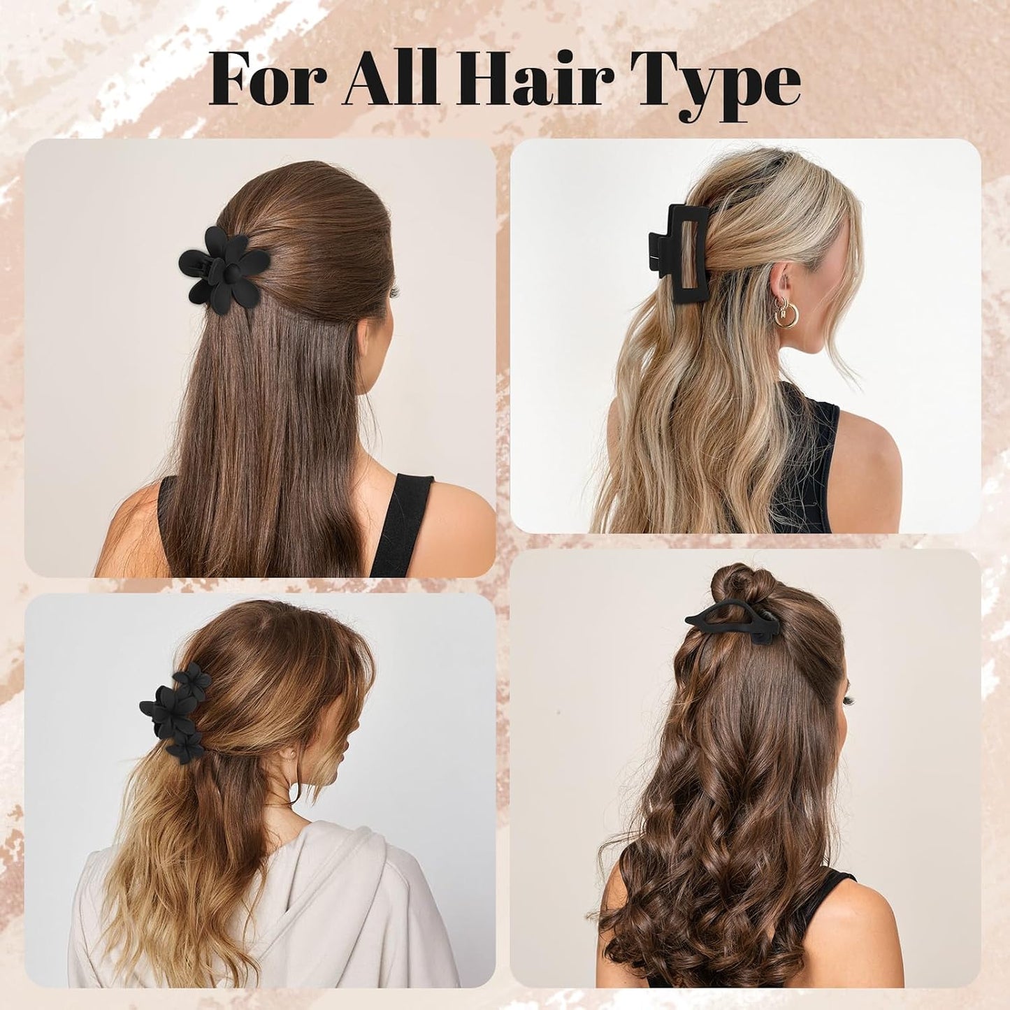 Hair Clips for Women - Non-Slip Strong Hold Jaw Claw Clips Set | 12-Pack for Thin, Thick & Curly Hair (Black)