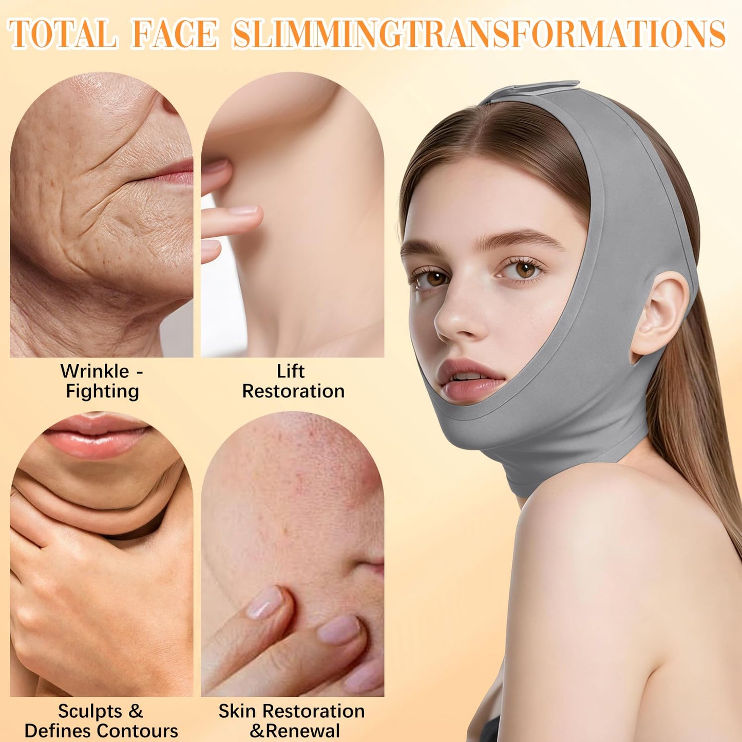 Collagen Face Sculpt Wrap - Jawline Firming & Sculpting Mask | Reusable, Skin-Friendly, Beige