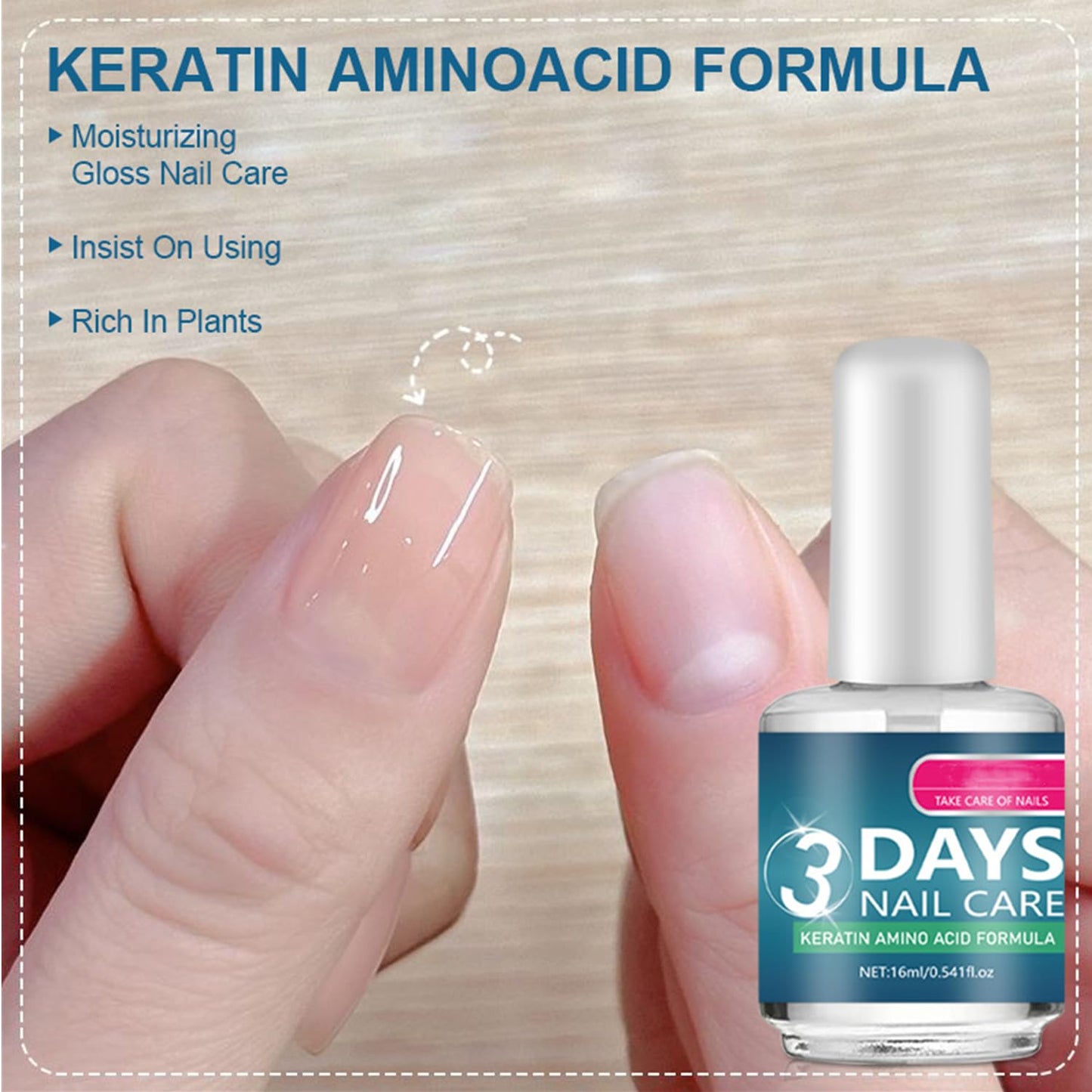 3 Days Nail Care - Keratin Amino Acid Conditioner for Weak, Fragile Nails | Quick-Dry Hydrating Treatment