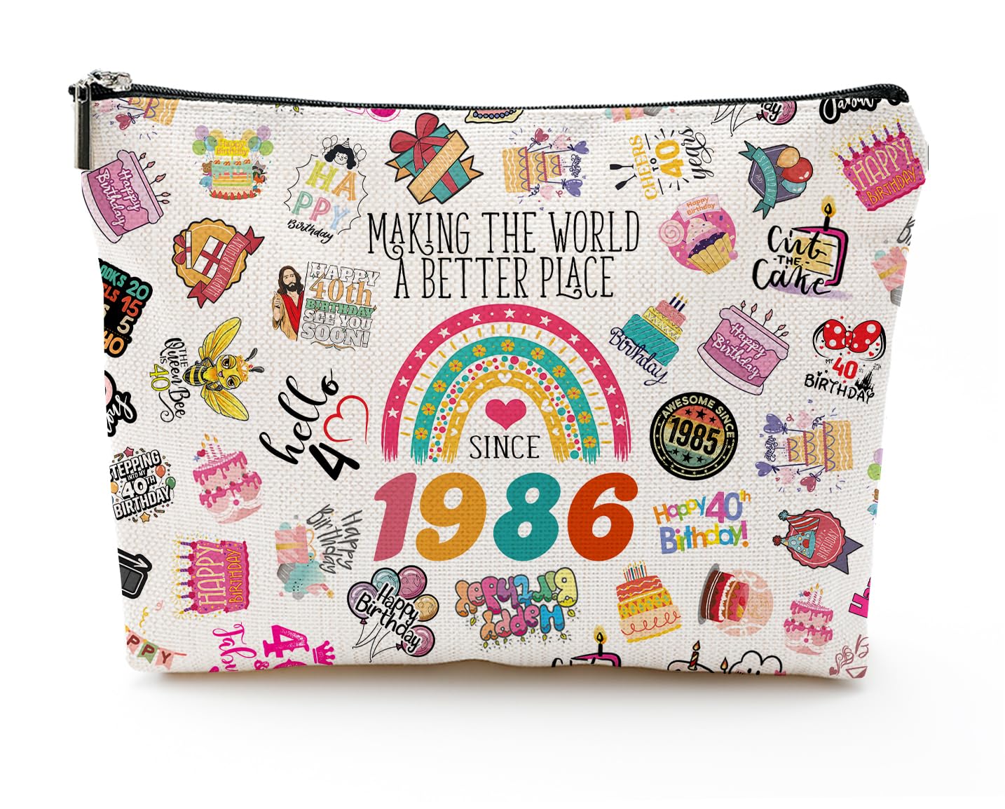 40th Birthday Gifts for Women Makeup Bag, Happy 40th Birthday Decorations for Women, 40 Year Old Gifts Ideas for Her, Mom, Wife, Sister, Mothers Day, Christmas, Cosmetic Travel Bag & Toiletry Pouch
