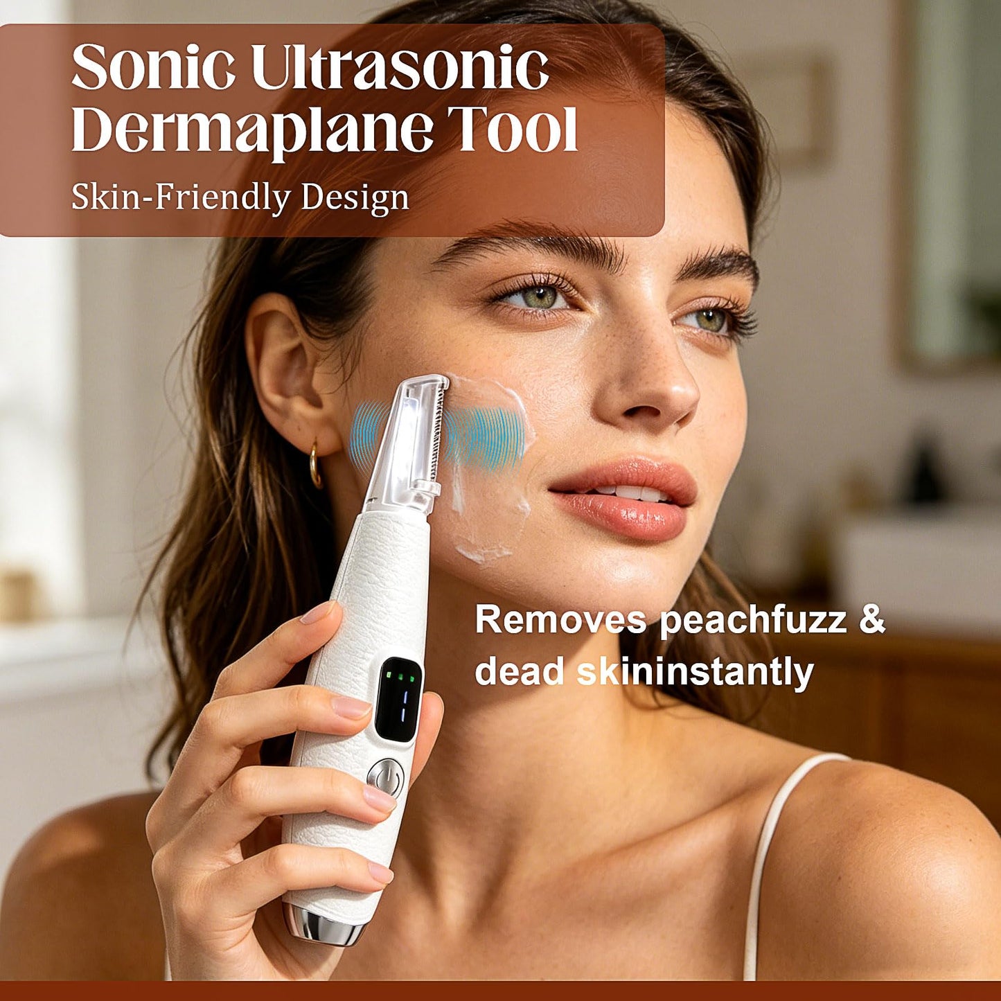 Sonic Dermaplane Razor for Women Face with 12 Refill Blades, Dermaplaning Tools for Peach Fuzz & Exfoliation, Eyebrow & Face Hair Remover,3 peeds,LED, Rechargeable Dermaplane Razor,White