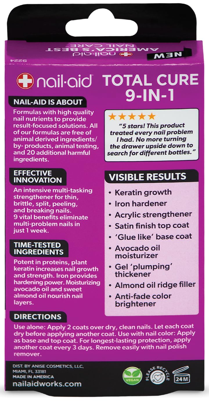 Nail-Aid Total Cure 9 in 1 Nail Treatment - Strengthen & Brighten Brittle Nails | Clear, 0.55 Fl Oz