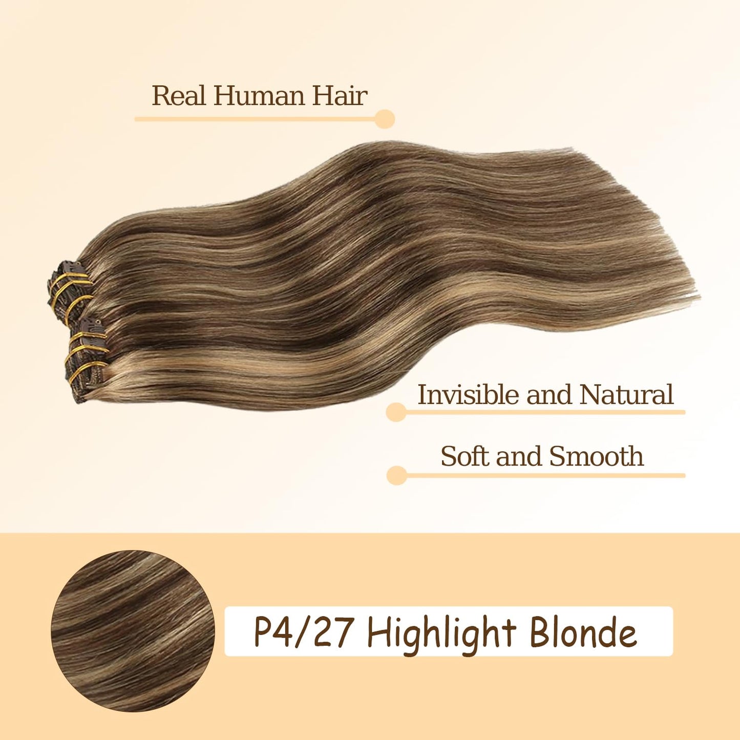 P427 Blonde Clip in Hair Extensions Real Human Hair, 16 Inch 120g/7Pcs,Full Shine Remy Human Hair,Highlight Brown Straight Clip ins Brazilian Virgin Human Hair Extensions