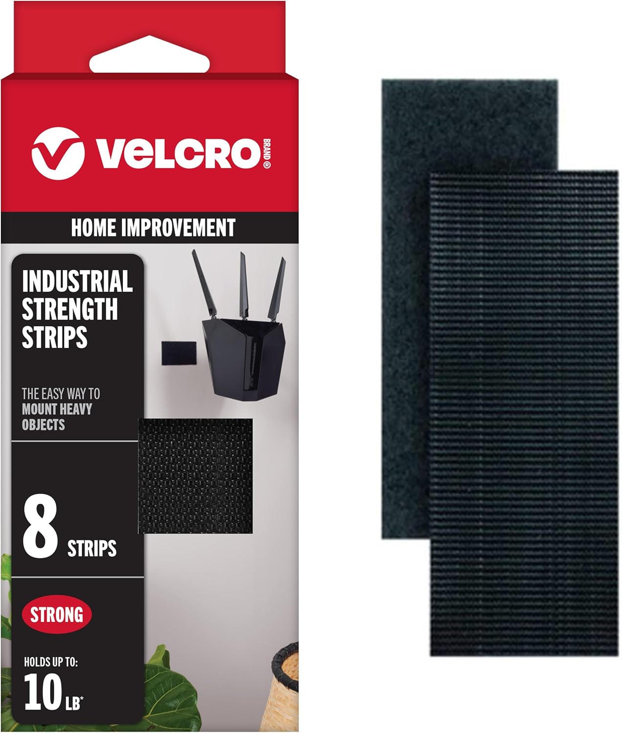 Heavy Duty Velcro Fasteners - 4x2 Inch Adhesive Strips | 10 lbs Hold | Black | 8 Count