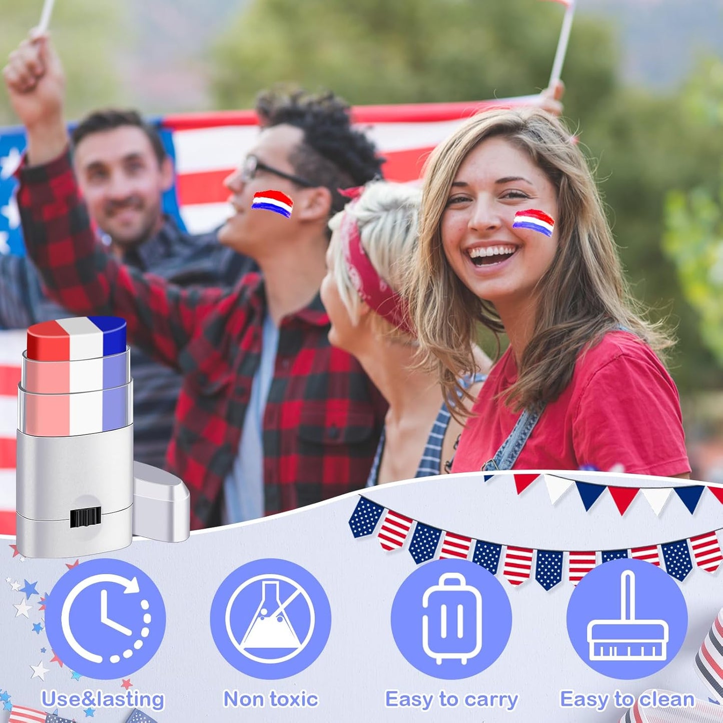 Patriotic Face Paint Kit - Red, White & Blue Stick Makeup for 4th of July | Independence Day Body Paint for Sports Events