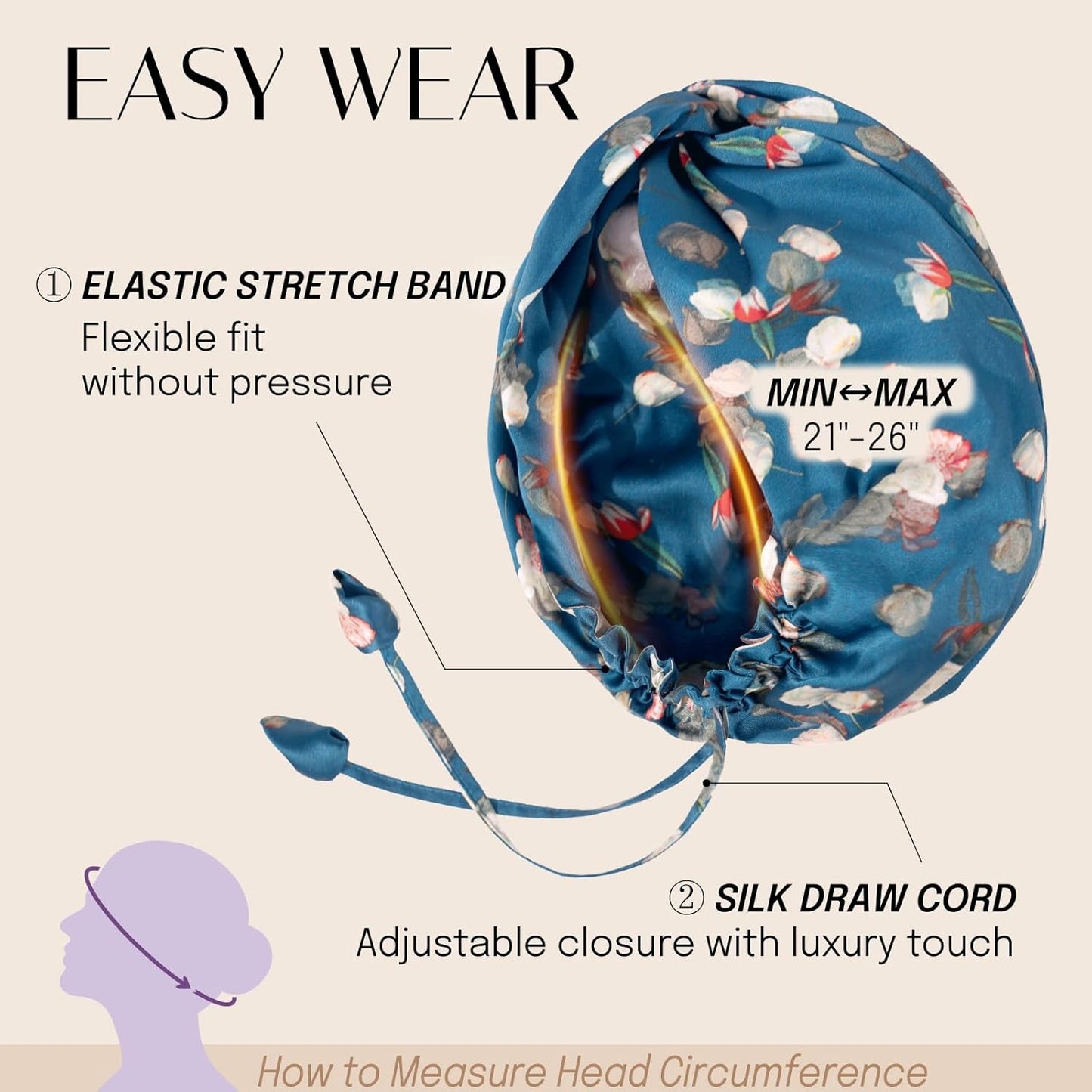 Silk Bonnet for Sleeping - 100% Mulberry 22 Momme Silk, Adjustable Fit for Night Hair Care | Royal Blue