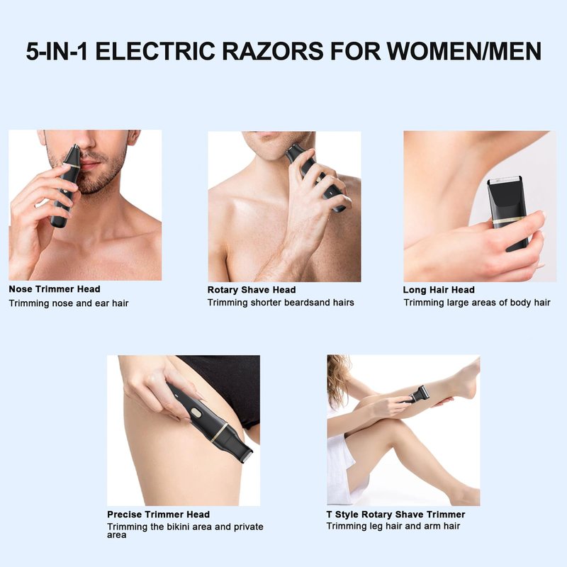 ele ELEOPTION Electric Razors for Women 5-in-1 Waterproof Wet Dry Electric Shaver with USB Charge Dock, Legs Hair Remover, Body Shaver, Beard Bikini Trimmer, Black