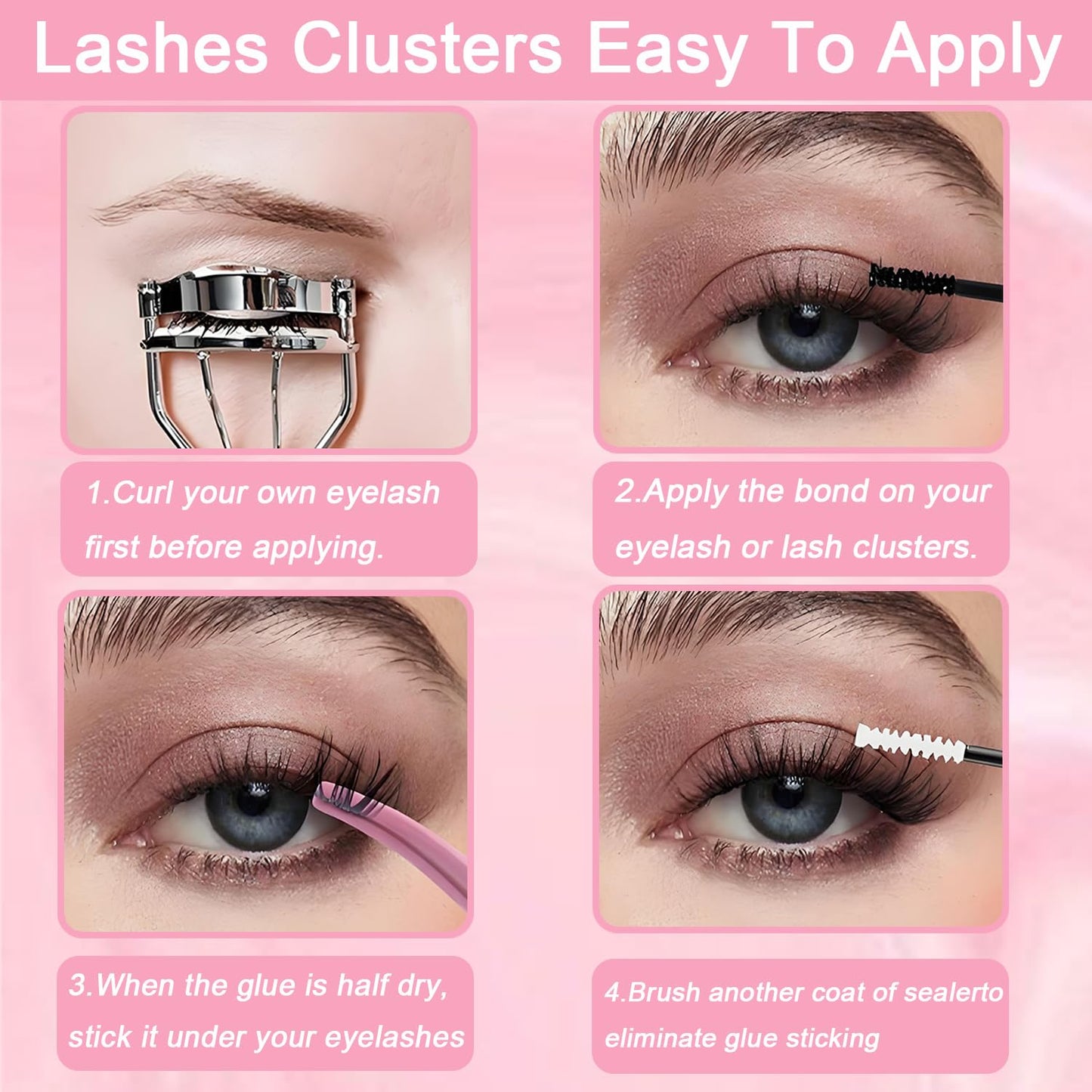 Lash Clusters Kit - 640 Pcs Fluffy Wispy Individual Eyelashes 9-16mm D Curl | Thin Band with Tweezers & Bond Seal