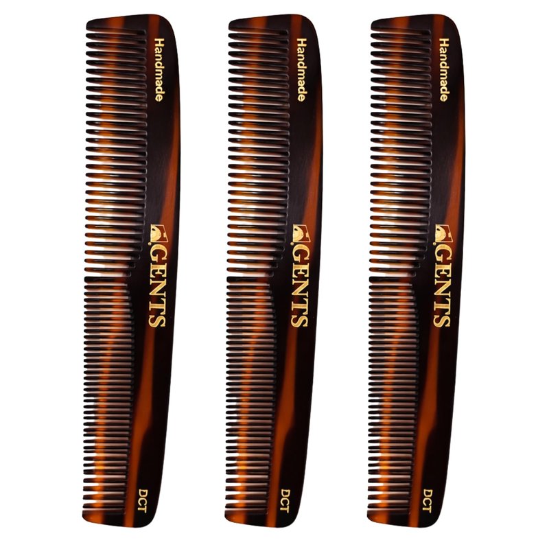 GENTS 7 Inch Tortoise Hair Combs Pack of 3 All Purpose Hair, Beard, Mustache, Texture & Detangling Combs for Barbers, Stylists & Everyday Hair Care for Men and Women Peines Para Cabello