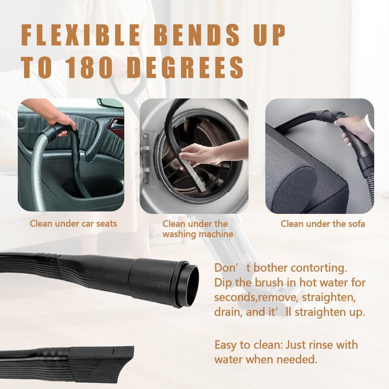 25-Inch Universal Flexible Long Vacuum Attachment Crevice Cleaning Brush Tool Fits for All 1-1/4" (32mm) & 1-3/8" (35mm) Inner Diameter Vacuum Hoses Accessories