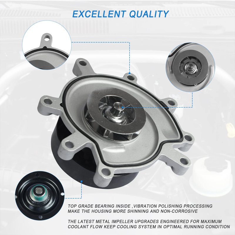 Water Pump with Gasket 1204350 AW7163 Replacement For Commander Dodge Ram 1500 Dakota Durango Replacement For Grand Cherokee Liberty Chrysler Aspen Replacement For Mitsubishi Raider 3.7L V6 4.7L V8