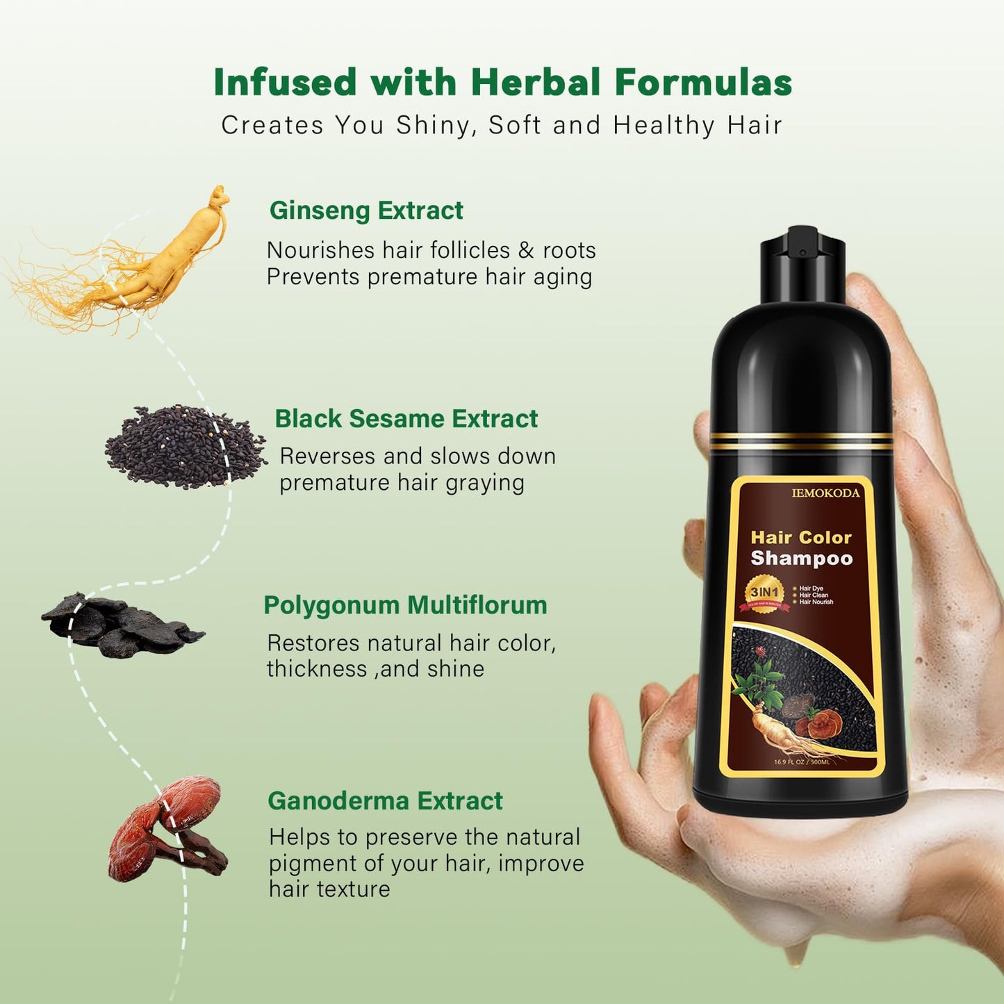 Natural Hair Color Shampoo for Gray Coverage, Instant Red Hair Dye Shampoo 3 in 1, Shampoo Hair Dye Works in Minutes, Red Hair Shampoo, Shampoo Para Canas for Women and Men