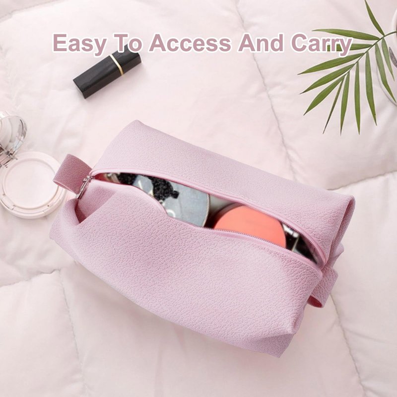 FyndAna Portable Silicone Makeup Bag, Large Waterproof Makeup Brush Bag,Bathroom Travel Bag,Upgraded Leakproof Zipper Makeup Box,Suitable for Mens Womens(Pink)