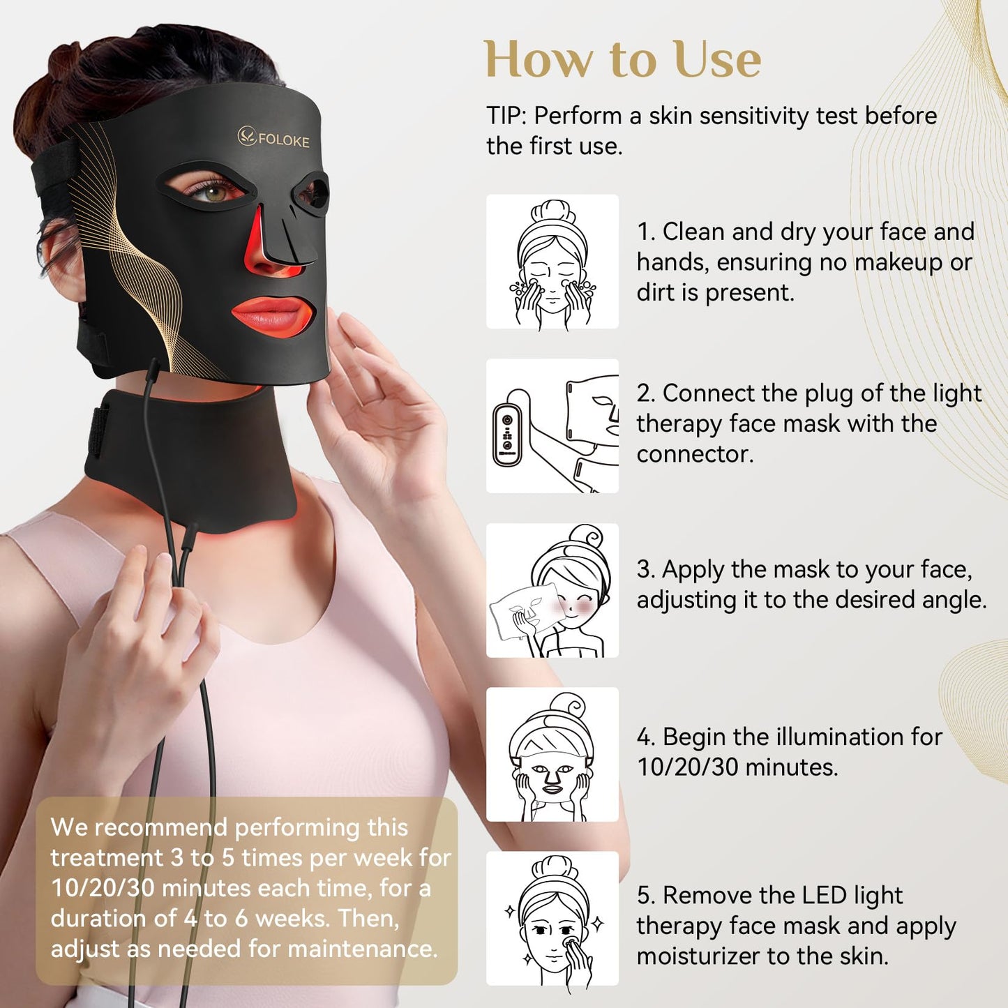 LED Light Therapy Mask Skin Care Mask, LED Red 630±5nm & NIR 830nm Wavelength for Home Use（Advanced Black）