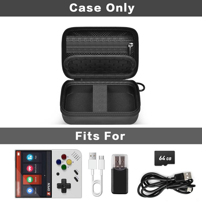 Case Compatible with Miyoo Mini Plus Portable Game Console, Holder for Handheld Game Player and External TF Card 64G, with Mesh Pocket for Charging Cable, Batteries and Accessories- Black (Box Only)