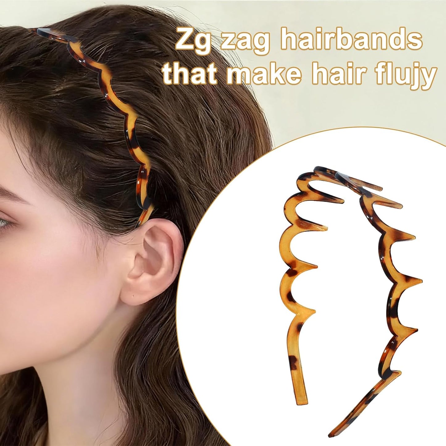 Zigzag Headbands for Women - Non-Slip U-Shaped Hair Accessories | 2-Pack Black & Tortoise Recycled Plastic