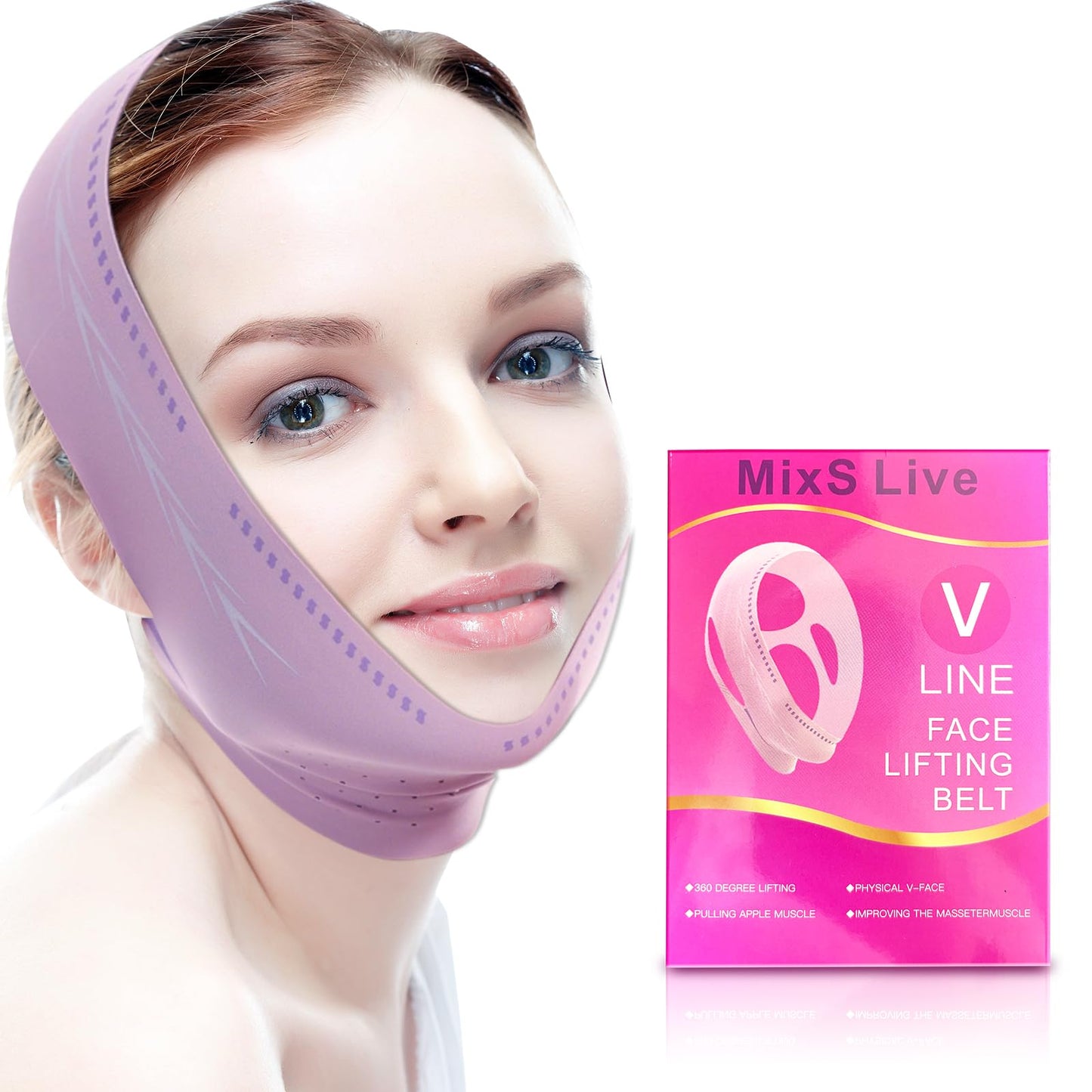 MixS Live Adjustable Chin Strap - Double Chin Eliminator for Sleeping, V-Line Face Mask for Women, Reusable Jaw Exerciser & Facial Slimming Belt for Sagging Skin, Breathable Night Wear