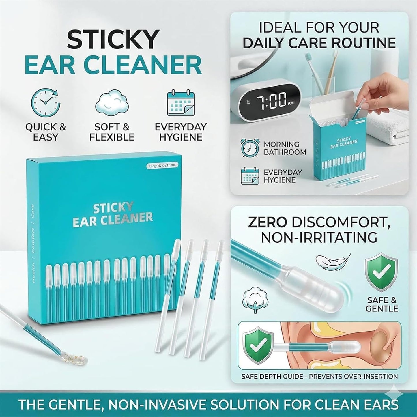 Sticky Ear Cleaning Stick - Gentle Earwax Removal Tool | 24 Pcs for Safe & Easy Cleaning