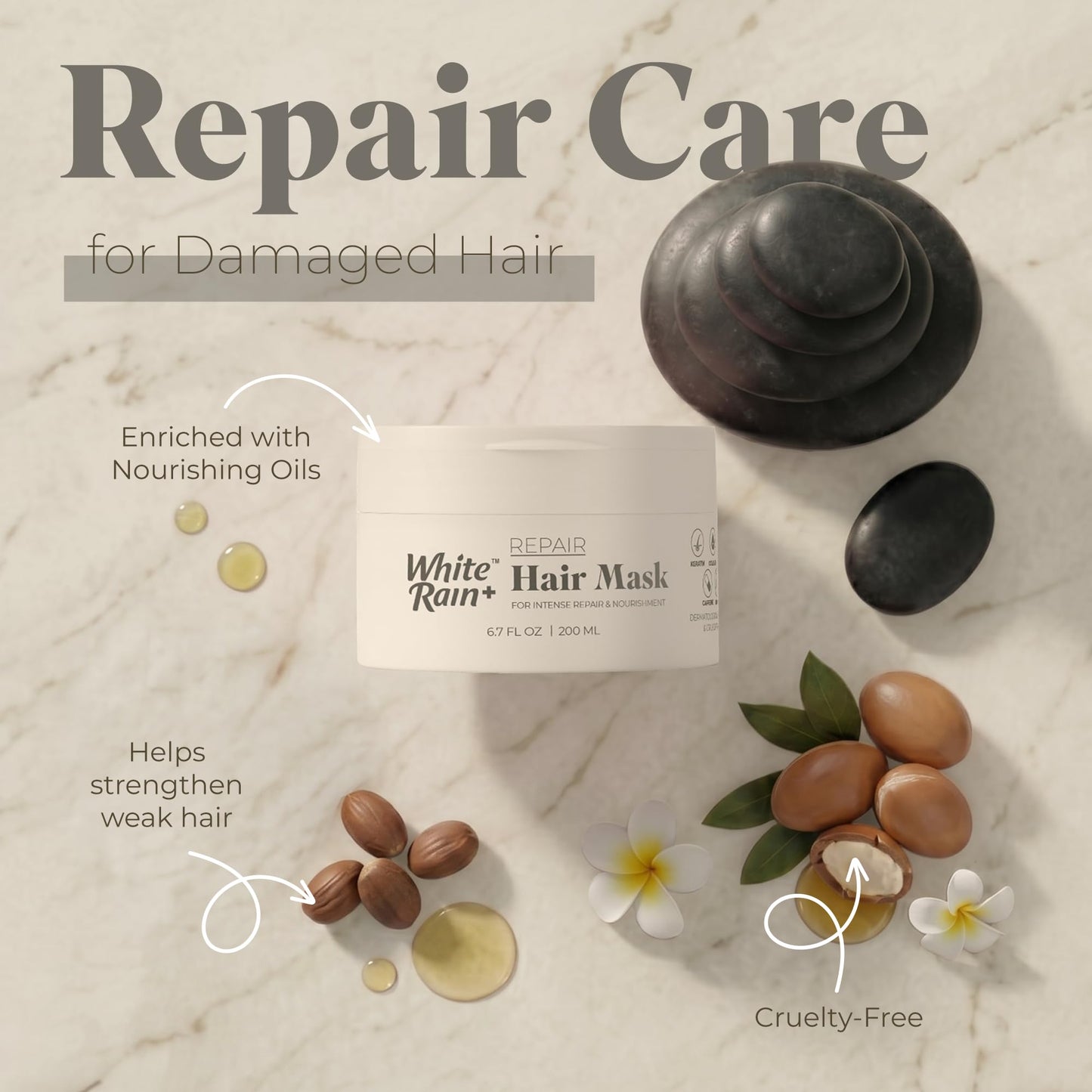 White Rain+ Repair Hair Mask for Damaged Hair, 6.7 fl oz, Pack of 2