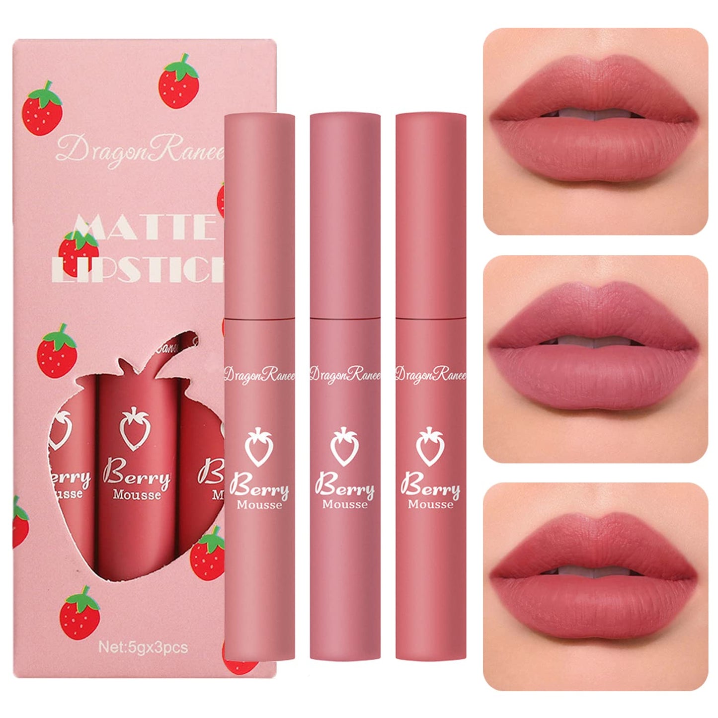 Dark Red Matte Lipstick Set - Long-Lasting Velvet Crayon Lip Stain | 3 Pcs, 24-Hour Waterproof Wear