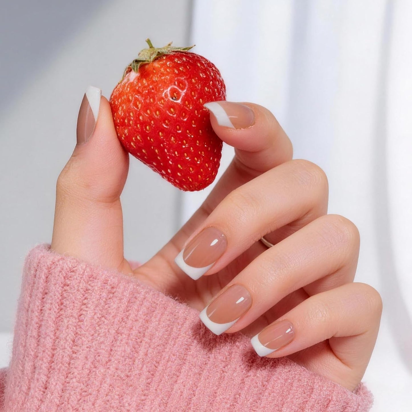 Ombre Press On Nails - Short Square Soft Gel Nude Pink | 30 Pcs Reusable False Nails in 15 Sizes for Long-Lasting Wear
