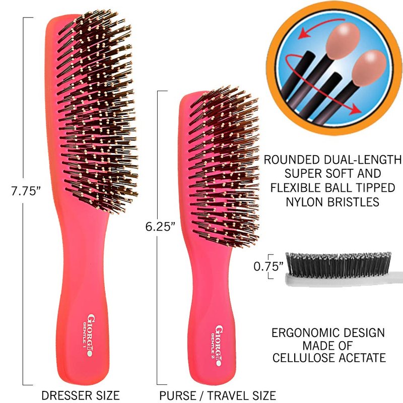 Giorgio GIO1 Gentle Hair Brush Dresser Size. Wet & Dry Pro Hair Brush Detangler. Soft for Sensitive Scalp. Good For Men Women & Kids All hair lengths. Durable and Anti-Static. (Set, Red)