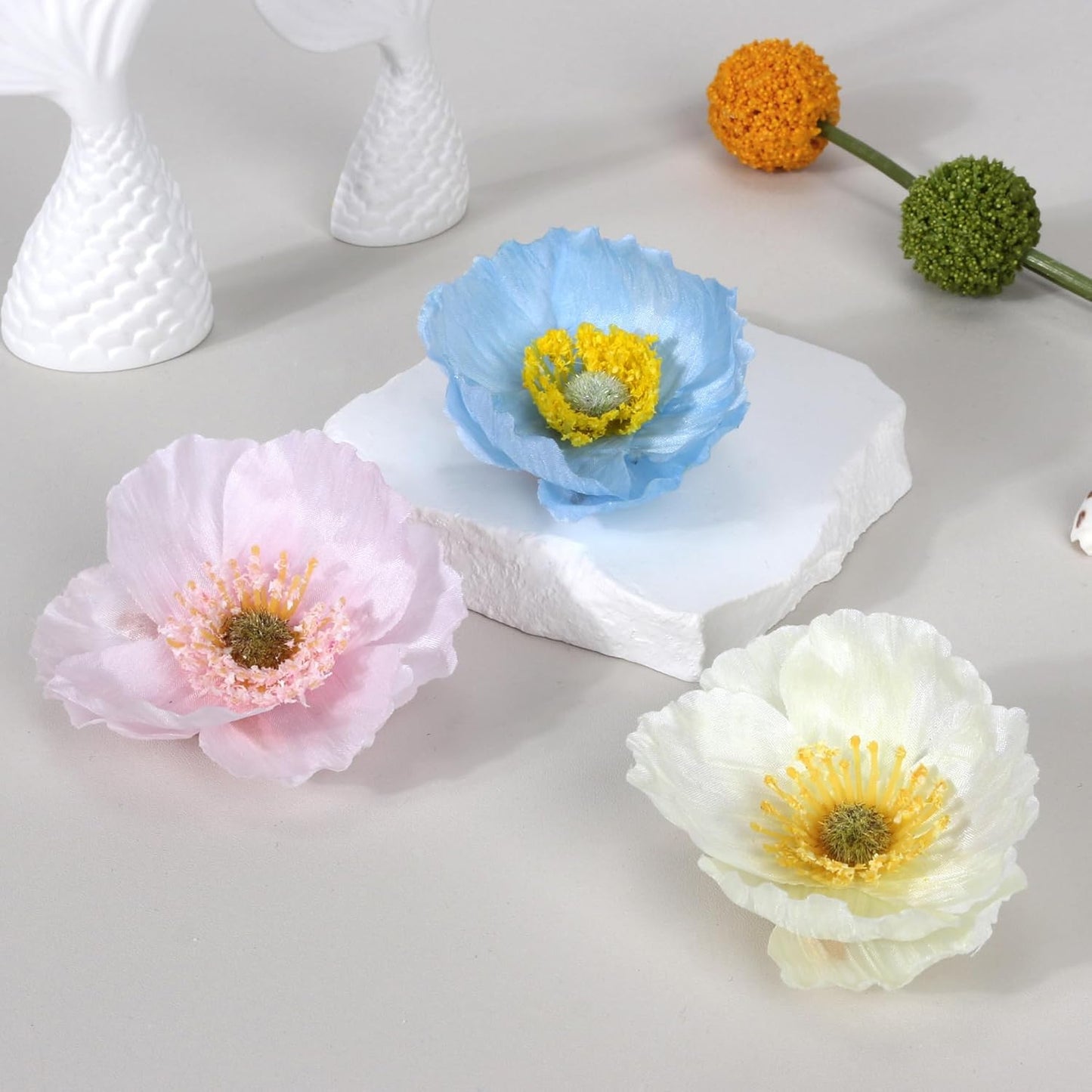Flower Hair Clips - 6-Pack Hawaiian Tropical Silk Floral Hairpins for Women | Beach Wedding Accessories (Orange, Blue, Yellow)