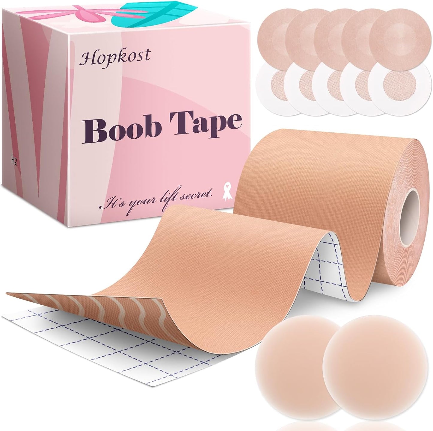 Boob Tape for Large Breasts - Invisible Breast Lift Tape with 2 Nipple Covers | A-G Cup, Beige, 3 in