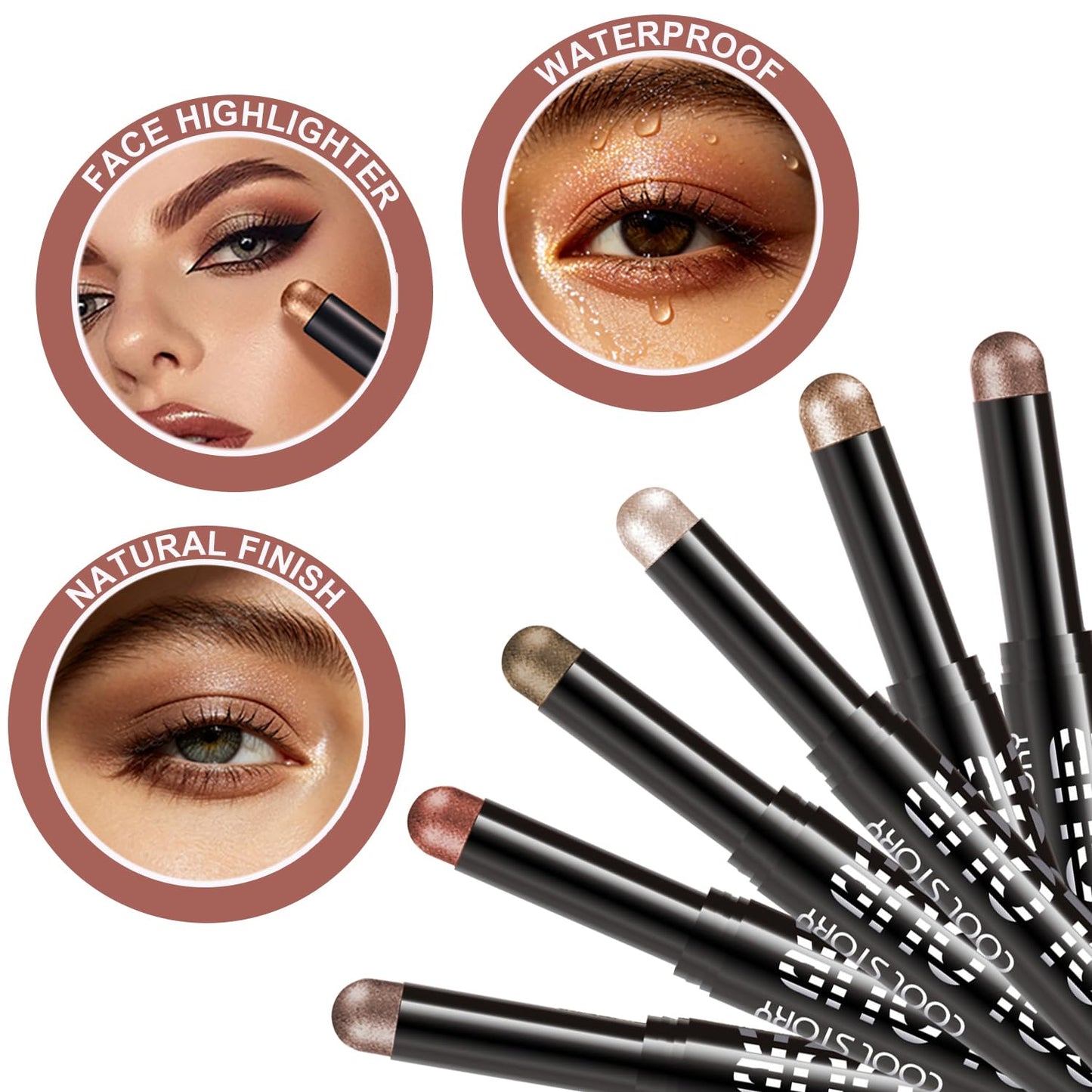 Neutral Eyeshadow Stick Combo Set - 6 Metallic Shades for Effortless Daily & Party Makeup | Long-Lasting, Waterproof