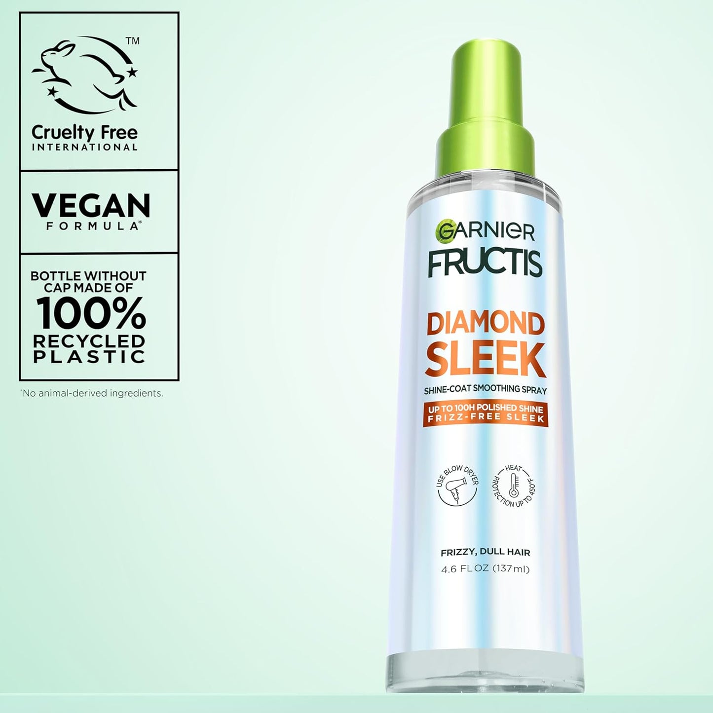 Garnier Fructis Diamond Sleek Hair Shine Spray | 100-Hour Frizz Control & Heat Protectant with Vegan Keratin, 4.6 Fl Oz