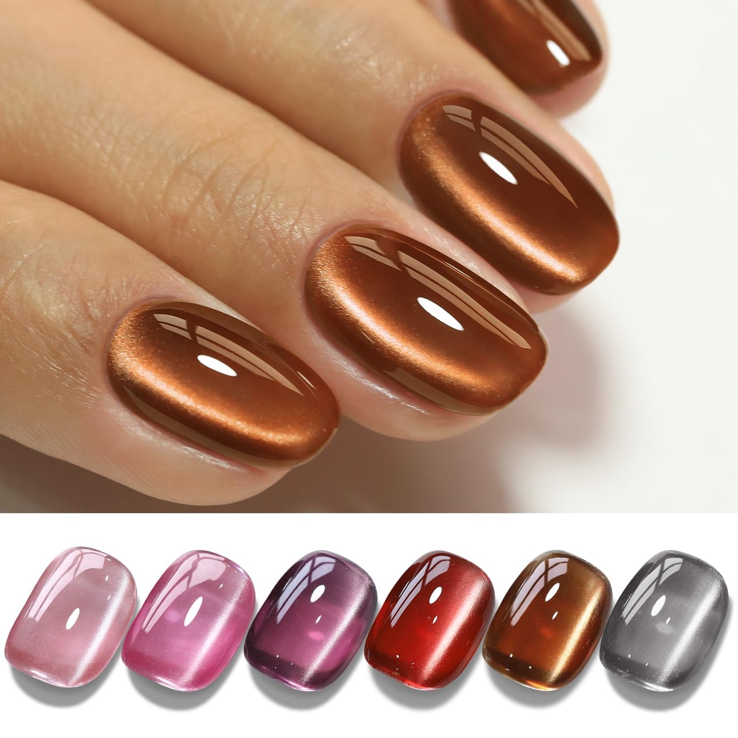 Cat Eye Gel Polish Set - 6 Shimmering Colors with Magnetic Holographic Effect | UV Nail Art Kit