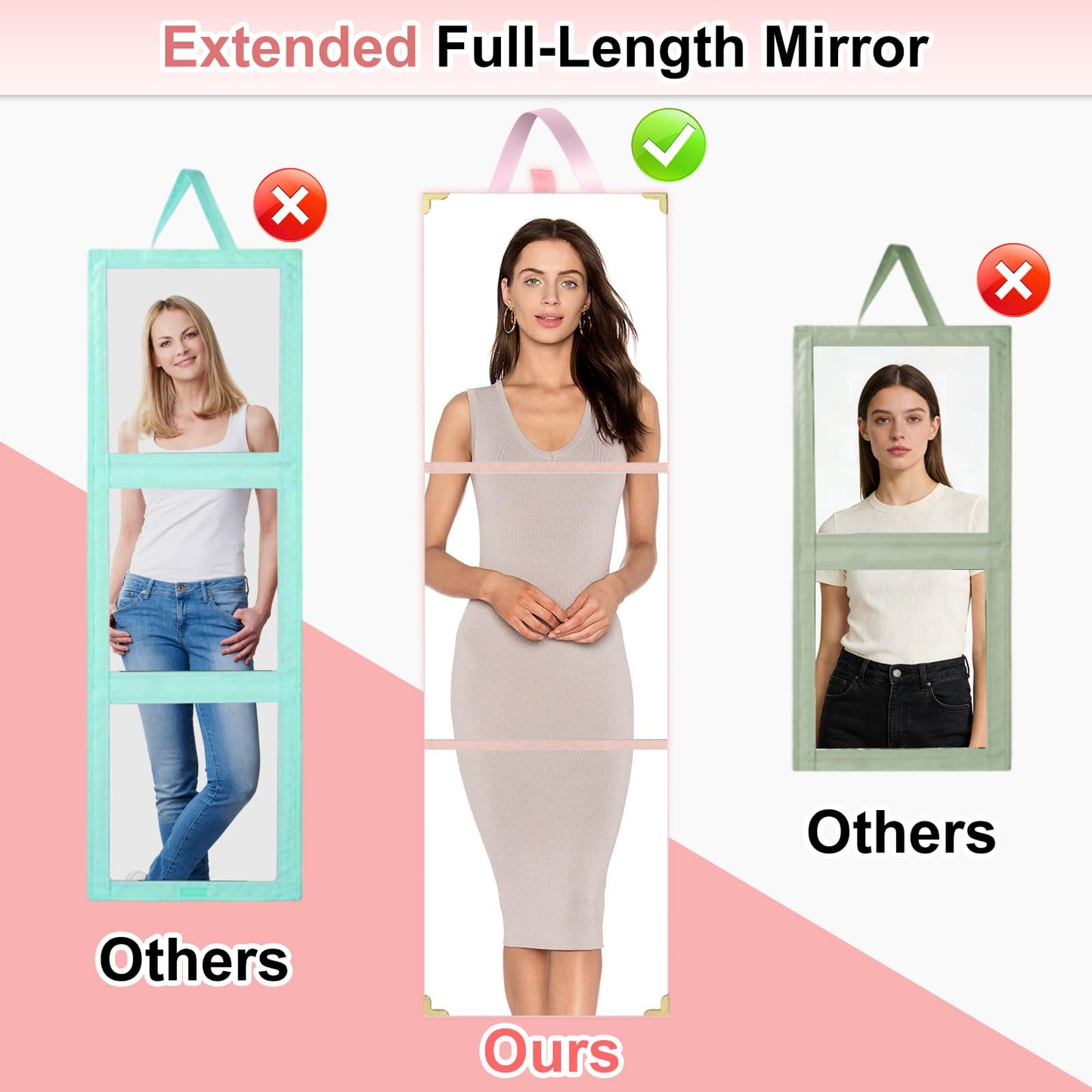 Xoudsi Portable Shatterproof Hanging Mirror, Folding Travel Mirror for Dancing, Camping, RV (32 X 12 inch)