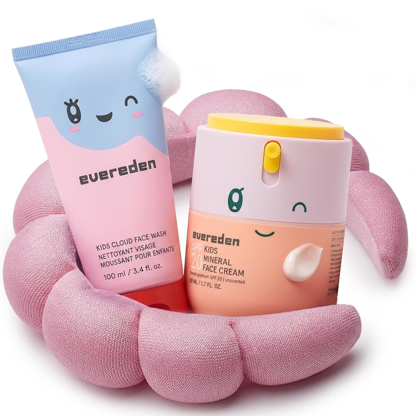 Evereden Kids Face Wash & SPF 20 Cream Set - Dermatologist-Tested Mineral Sunscreen with Zinc Oxide & Vitamin B5 | Gentle for Sensitive Skin, Ages 3+