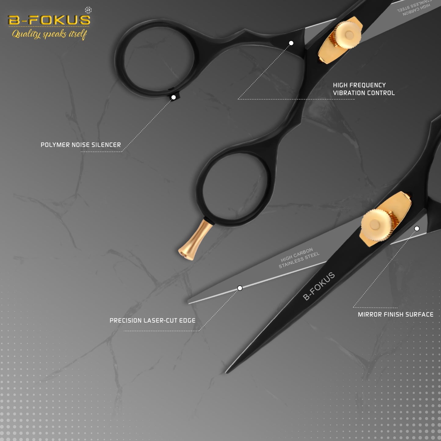 B-FOKUS Hair & Beard Trimming Scissors Kit – 5.5” High Carbon Stainless Steel Mustache & Hair Scissors for Men, Women & Kids Adjustable Tension Screw – Come with Tweezers, Combs & Travel Pouch