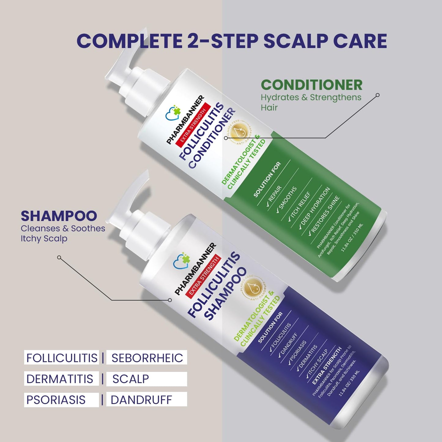 Anti-Fungal Shampoo & Conditioner Set - Tea Tree & Argan Oil for Folliculitis, Scalp Psoriasis | Relieves Itchy, Flaky Scalp