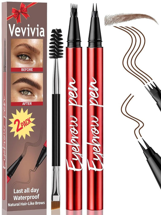 Eyebrow Pen Set - Waterproof Microblading Pencils for All Brow Types | 2 Pack, Dark Brown