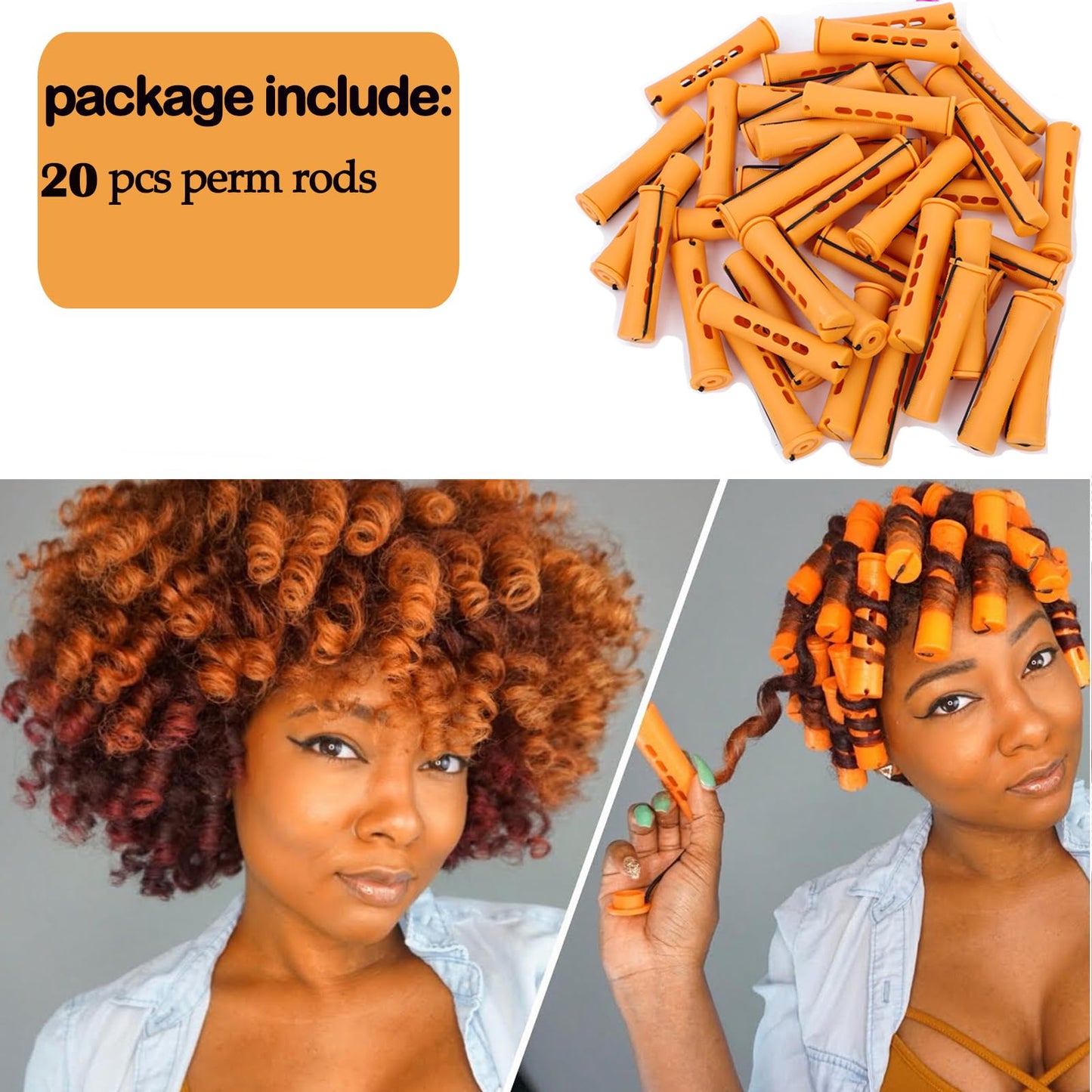 Perm Rods Set for Natural, Long, and Short Hair - Plastic Cold Wave Rods for Women's Hair Curling and DIY Hairdressing (20pcs Orange)