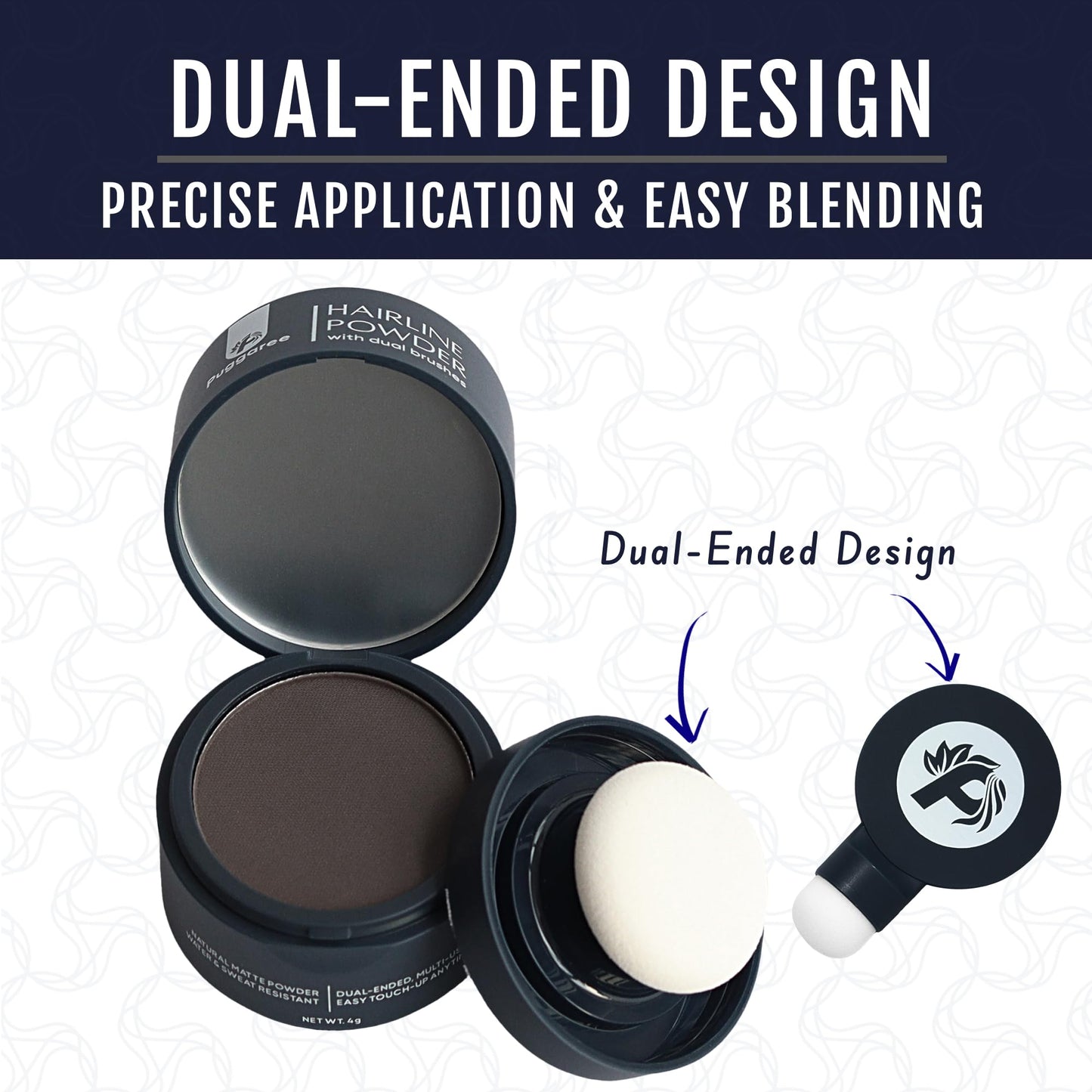 Puggaree Dual Ended Hairline Powder for Root Touch Up and Grey Coverage - Water & Sweat Resistant, Long-Lasting （#01 Dark Brown）
