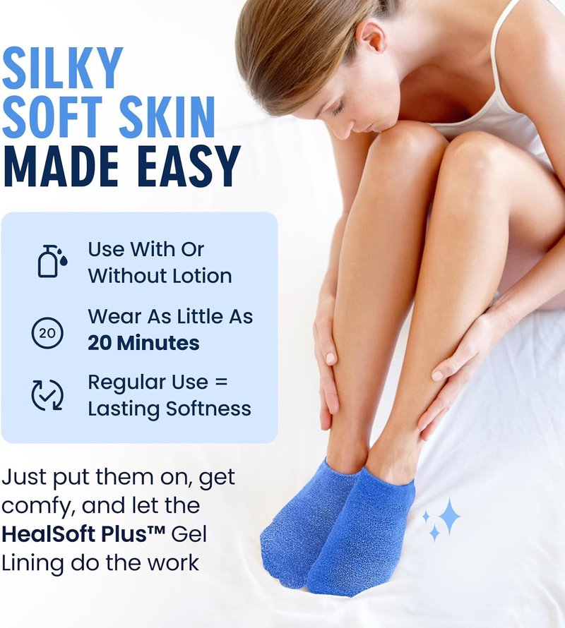 Moisturizing Gel Socks for Men & Women - Dry Feet & Cracked Heel Treatment | Full Foot Gel Lining with Mango Butter & Shea Butter (Blue Haven)