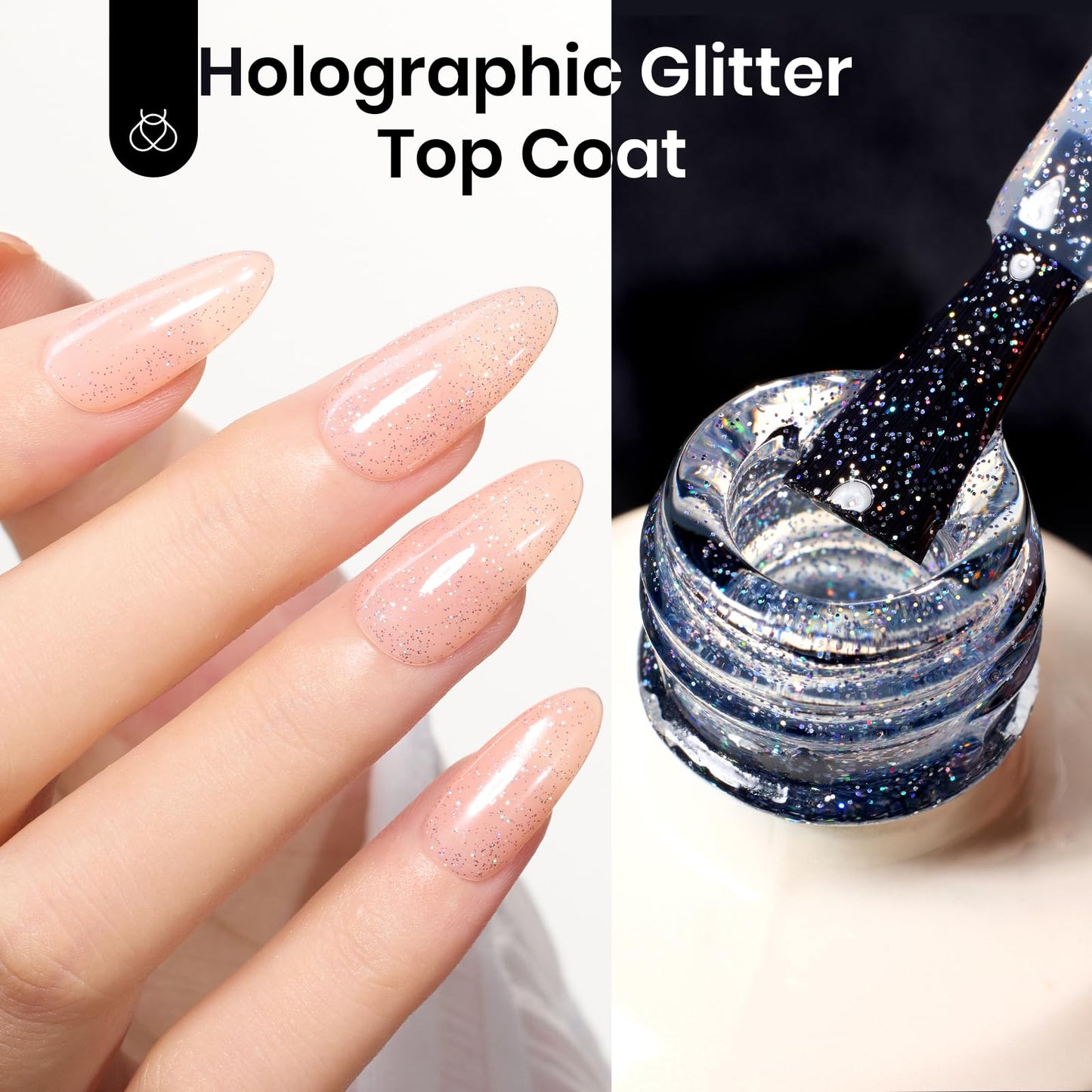 Beetles Glitter Gel Top Coat, 1 Pcs 15ml No Wipe Top Coat Gel Polish Reflective Silver Super Shiny UV Decoration Nail Art Sparkle Manicure DIY Home Salon