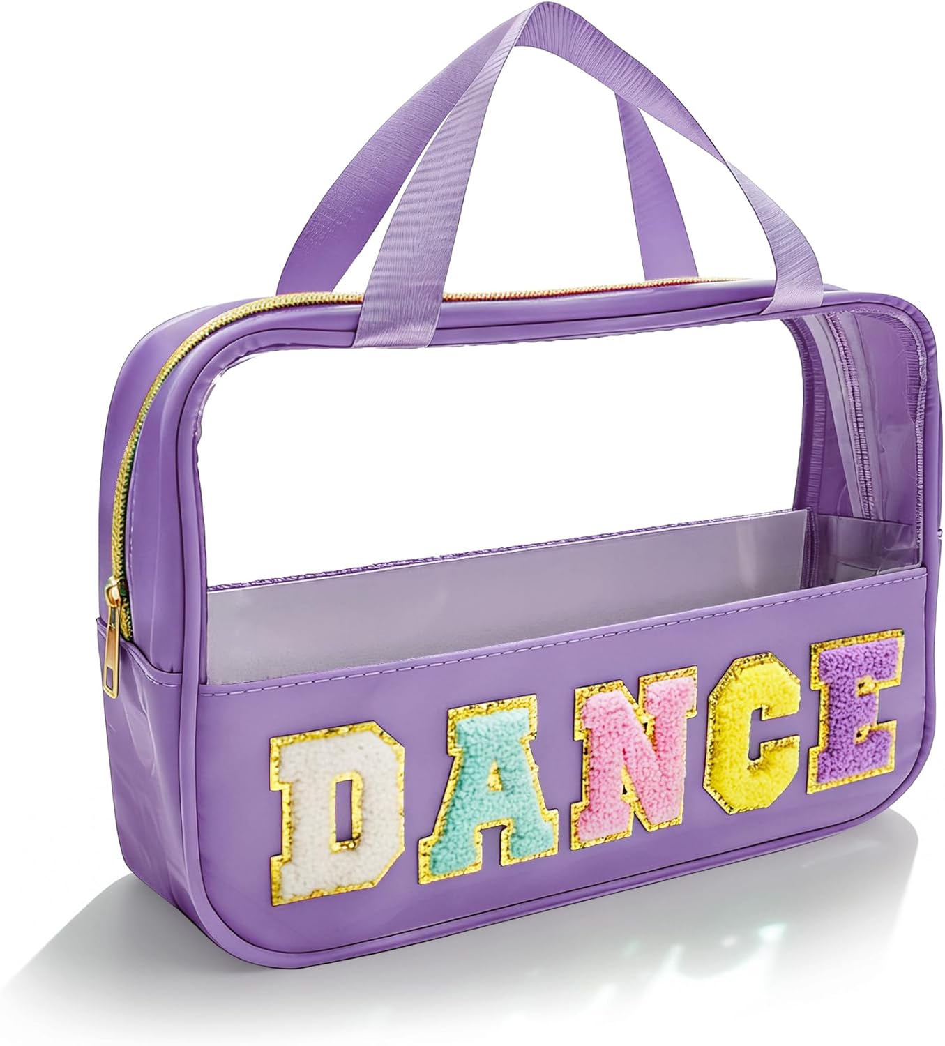 Dance Makeup Bag - Chenille Letter Patch Clear Ballet Cosmetic Bag | Waterproof Nylon, Zippered Handle