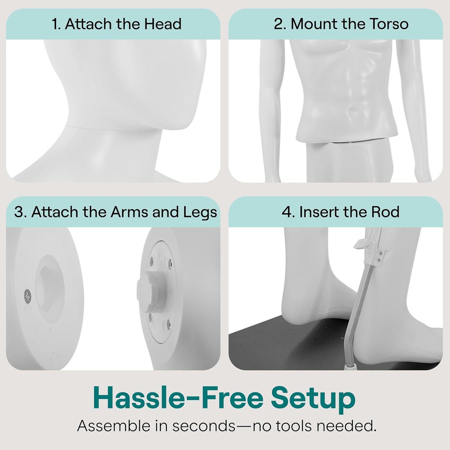 SereneLife Male Mannequin - Full Body Dress Form with Adjustable Stand | 74" Height, Detachable Head & Hands