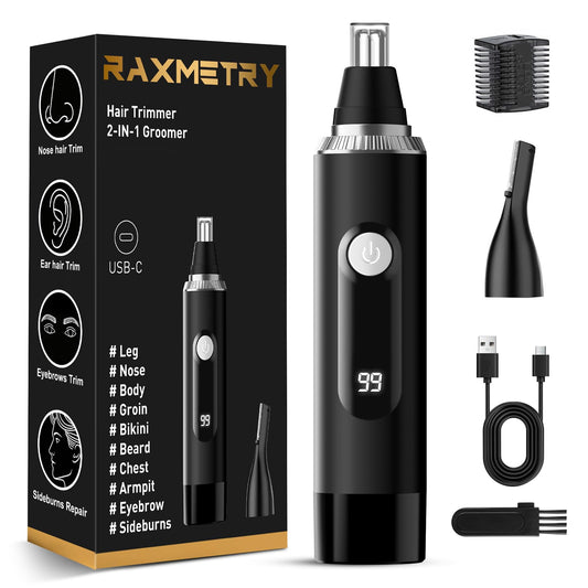 Nose Hair Trimmer for Men and Women,2026 Professional Painless IPX7 Waterproof Eyebrow & Facial Hair Trimmer,USB Rechargeable with LED Display Dual-Edge Blades for Smoother Cutting,BlackSilver
