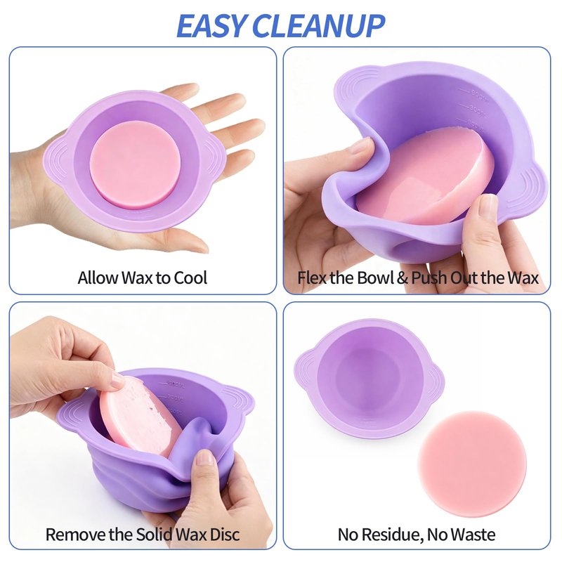 Silicone Wax Warmer Liner, Non-Stick Reusable Wax Pot Insert for Wax Warmer, Easy-to-Clean Silicone Wax Bowl with 2 Wax Spatulas (Purple)