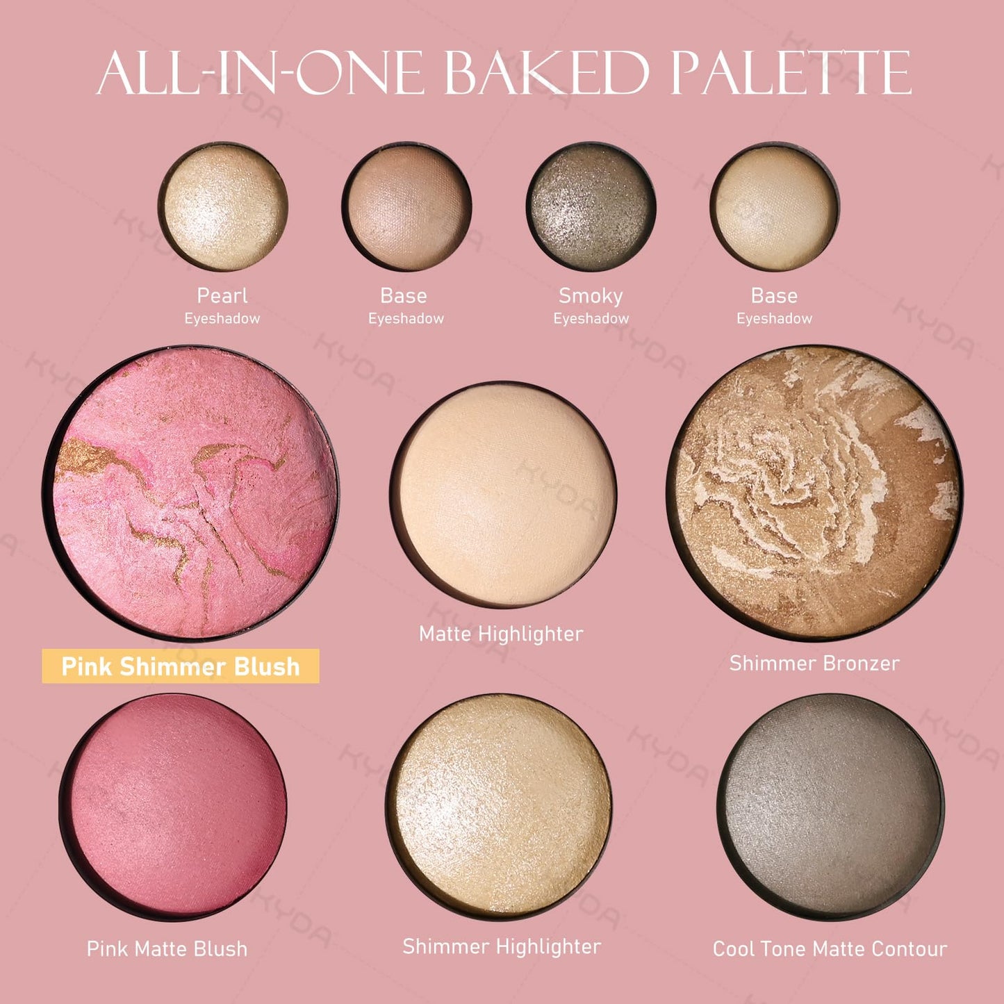 KYDA Best Of The Baked Makeup Palette for Mature Skin, 10Colors Full Size Baked Palette Includes 2 Bronzer, 2 Blush, 2 Highlighters and 4 Eyeshadows, Travel-Friendly Makeup, Longwear High Pigmented