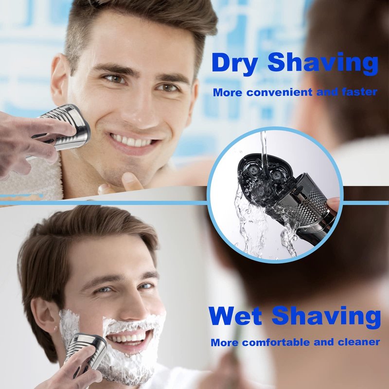 Electric Razor for Men with an Extra Head,Waterproof Electric Shaver, Rechargeable Cordless Shavers,USB-C Fast Charging,LED Display,Wet/Dry