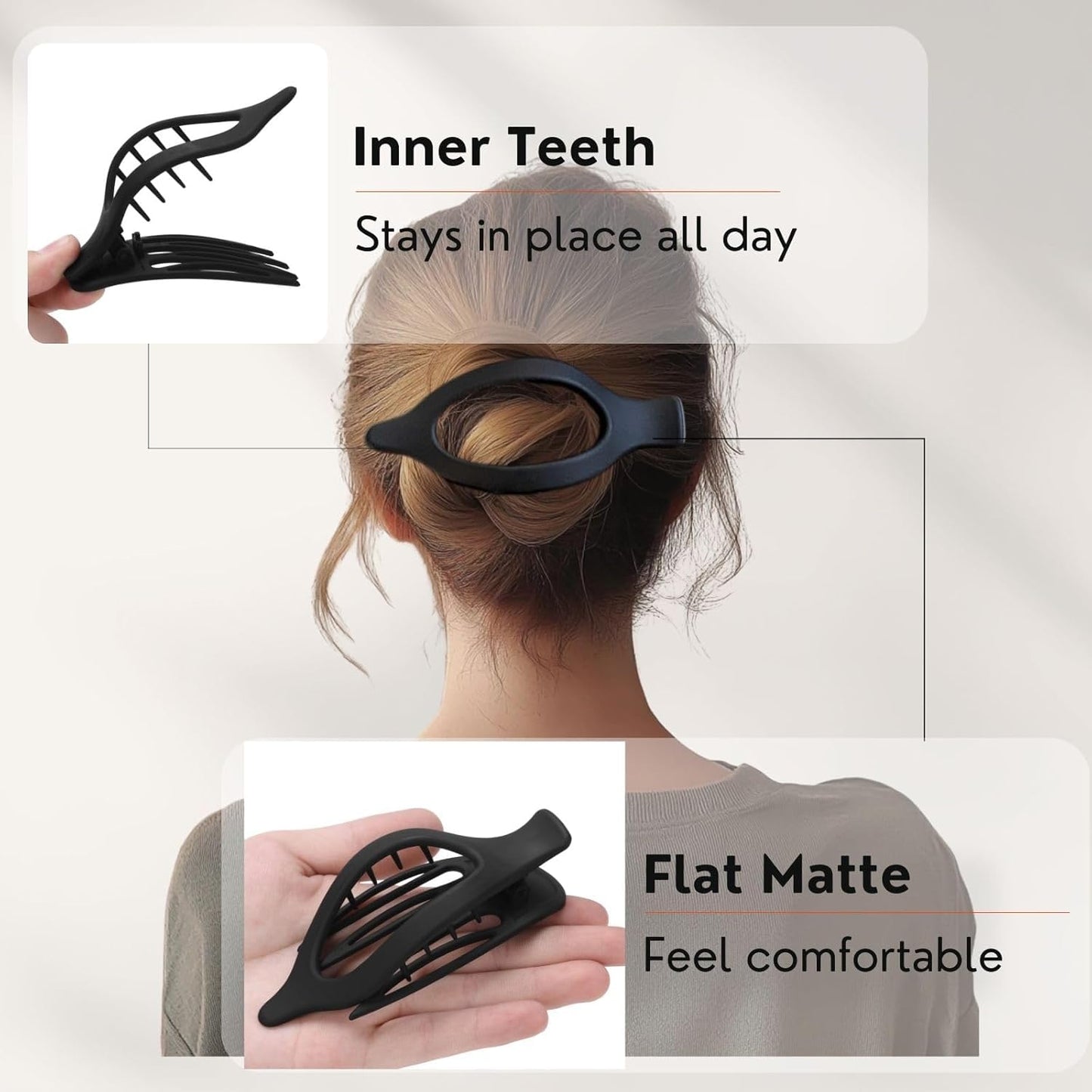 Flat Hair Clips for Women - Matte No Crease Large Claw Clips | Strong Hold Barrettes for Thick & Thin Hair - 8 Pack